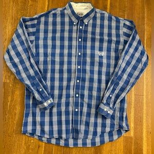 Cinch Mens Size XL  Shirt Long Sleeve Button Down Blue White Plaid Western Rodeo